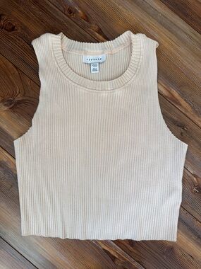 Topshop Ribbed Crop Tank Top Cream Sleeveless Fitted Size 10 Women’s